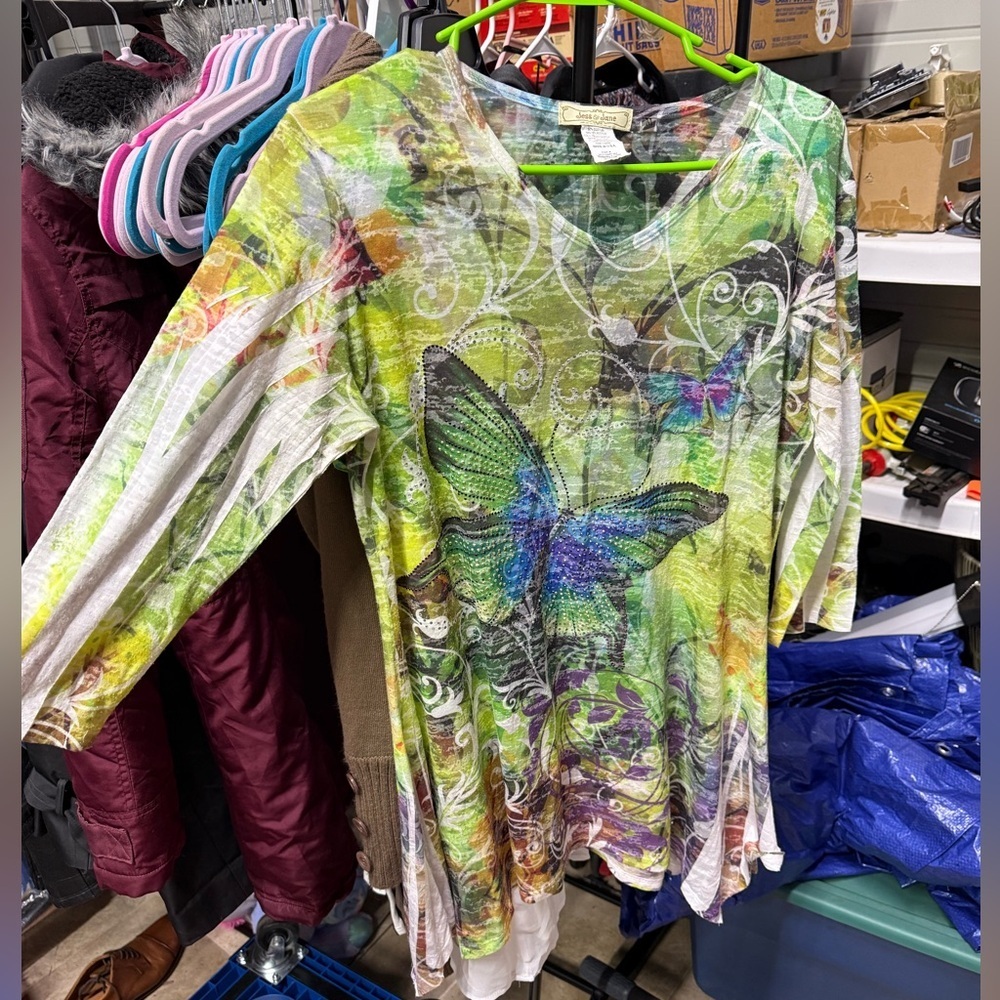 Jess & Jane butterfly forest burnout sublimation tunic top